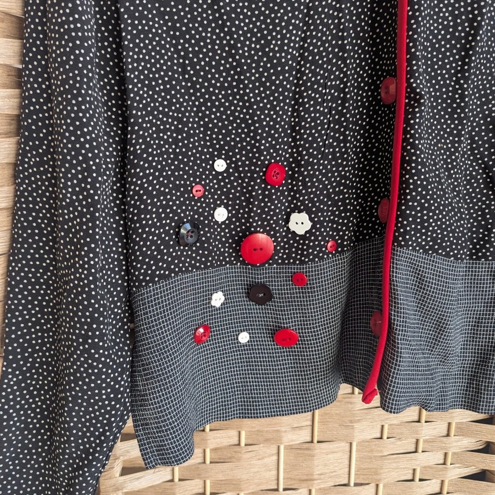 VTG 90's Polka Dot Mixed Print Button Up Blouse Top Art Teacher Black White Red - Picture 4 of 7